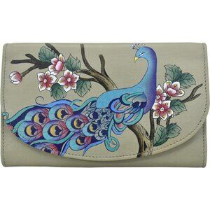 Anna by Anuschka Women's Ladies Tri Geniune Leather Hand Painted Large Three
